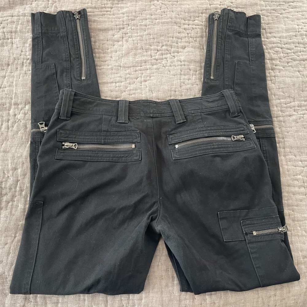 Ralph Lauren Black Cargo Moto Zippered Pockets Pants Cotton Size 6 Skinny